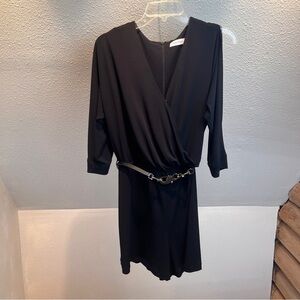 CALVIN KLEIN Black Split Long Sleeve Belted Romper. V-Neck w/snap. Size 10